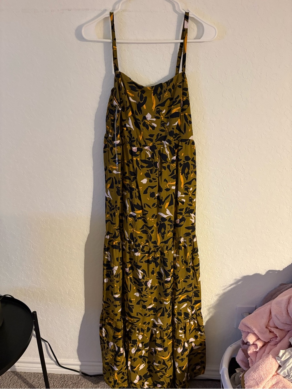 Nine West Olive Green Floral Maxi Dress with Black & White Accents